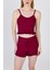 Bordo Ip Askılı Fırfırlı Şortlu Takım 0703 4