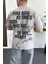 Erkek Oversize Ön ve Arka Kabartmalı Slogan Baskılı Tişört Gri EDW368 7
