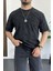 Erkek Oversize Geniş Kesim Yıkamalı Kumaş Nakış Logolu Tişört Siyah EDW366 1