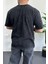 Erkek Oversize Geniş Kesim Yıkamalı Kumaş Nakış Logolu Tişört Siyah EDW366 4