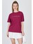 Bordo Yazı Baskılı %100 Pamuk Oversize Tişört 2150-5M 1