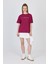 Bordo Yazı Baskılı %100 Pamuk Oversize Tişört 2150-5M 2