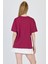 Bordo Yazı Baskılı %100 Pamuk Oversize Tişört 2150-5M 5