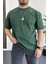 Erkek Oversize Geniş Kesim Yıkamalı Kumaş Nakış Logolu Tişört Yeşil EDW366 1