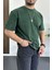 Erkek Oversize Geniş Kesim Yıkamalı Kumaş Nakış Logolu Tişört Yeşil EDW366 2