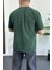 Erkek Oversize Geniş Kesim Yıkamalı Kumaş Nakış Logolu Tişört Yeşil EDW366 3