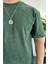 Erkek Oversize Geniş Kesim Yıkamalı Kumaş Nakış Logolu Tişört Yeşil EDW366 4