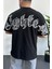 Erkek Oversize Ön ve Arka Kabartmalı Fighter Baskılı Tişört Siyah EDW367 1