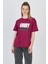 Bordo Yazı Baskılı %100 Pamuk Oversize Tişört 2150-7M 1