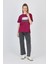 Bordo Yazı Baskılı %100 Pamuk Oversize Tişört 2150-7M 2