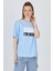 Mavi Yazı Baskılı %100 Pamuk Oversize Tişört 2150-7M 1