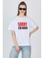 Beyaz Yazı Baskılı %100 Pamuk Oversize Tişört 2150-7M 1