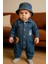 Unisex Çocuk Bebek Kot (Jeans) Baskılı Şapkalı Tulum (3/6/9/12) Ay 1