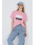 Pembe Yazı Baskılı %100 Pamuk Oversize Tişört 2150-7M 1
