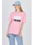 Pembe Yazı Baskılı %100 Pamuk Oversize Tişört 2150-7M 2