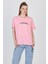 Pembe Yazı Baskılı %100 Pamuk Oversize Tişört 2150-8M 1