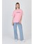 Pembe Yazı Baskılı %100 Pamuk Oversize Tişört 2150-8M 3