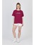 Bordo Yazı Baskılı %100 Pamuk Oversize Tişört 2150-8M 2