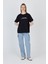 Siyah Yazı Baskılı %100 Pamuk Oversize Tişört 2150-8M 2