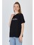 Siyah Yazı Baskılı %100 Pamuk Oversize Tişört 2150-8M 3