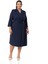 Büyük Beden Kruvaze Yaka Truvakar Kol Pileli Midi Lacivert Elbise 1