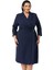 Büyük Beden Kruvaze Yaka Truvakar Kol Pileli Midi Lacivert Elbise 2