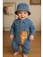 Unisex Çocuk Bebek Kot (Jeans) Baskılı Şapkalı Tulum (3/6/9/12) Ay 1