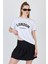 Beyaz Yazı Baskılı %100 Pamuk Oversize Tişört 2150-9M 2