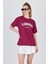 Bordo Yazı Baskılı %100 Pamuk Oversize Tişört 2150-9M 1