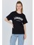 Siyah Yazı Baskılı %100 Pamuk Oversize Tişört 2150-9M 1