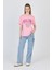 Pembe Yazı Baskılı %100 Pamuk Oversize Tişört 2150-17M 3