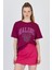 Bordo Yazı Baskılı %100 Pamuk Oversize Tişört 2150-17M 1