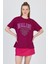 Bordo Yazı Baskılı %100 Pamuk Oversize Tişört 2150-17M 2