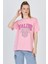 Pembe Yazı Baskılı %100 Pamuk Oversize Tişört 2150-17M 2