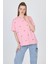 Pembe Yazı Baskılı %100 Pamuk Oversize Tişört 2150-18M 1