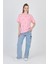 Pembe Yazı Baskılı %100 Pamuk Oversize Tişört 2150-18M 2