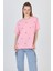 Pembe Yazı Baskılı %100 Pamuk Oversize Tişört 2150-18M 3