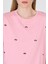 Pembe Yazı Baskılı %100 Pamuk Oversize Tişört 2150-18M 4