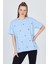 Mavi Yazı Baskılı %100 Pamuk Oversize Tişört 2150-18M 2