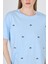Mavi Yazı Baskılı %100 Pamuk Oversize Tişört 2150-18M 4
