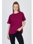 Bordo Yazı Baskılı %100 Pamuk Oversize Tişört 2150-18M 1