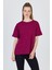 Bordo Yazı Baskılı %100 Pamuk Oversize Tişört 2150-18M 2