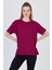 Bordo Yazı Baskılı %100 Pamuk Oversize Tişört 2150-18M 3