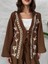 Kahve Nakış Işlemeli Müslin Kimono 2