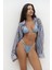 Rosy Transparan Çizgili Mavi Oversize Gömlek 3