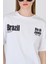 Beyaz Yazı Baskılı %100 Pamuk Oversize Tişört 6403 4