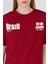 Bordo Yazı Baskılı %100 Pamuk Oversize Tişört 6403 4