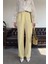 Örgü Kemerli Keten Premium Pantolon- Sarı 4