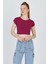 Bordo Bisiklet Yaka Pamuklu Slim Fit Crop Tişört 9199M 2