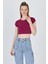Bordo Bisiklet Yaka Pamuklu Slim Fit Crop Tişört 9199M 4